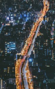 Preview wallpaper night city, view from above, osaka, city lights, japan