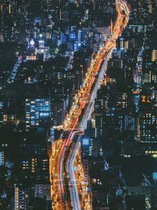 Preview wallpaper night city, view from above, osaka, city lights, japan