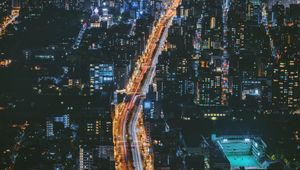 Preview wallpaper night city, view from above, osaka, city lights, japan