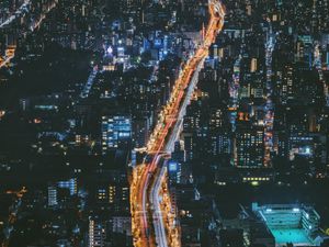 Preview wallpaper night city, view from above, osaka, city lights, japan