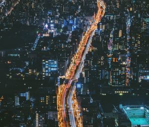 Preview wallpaper night city, view from above, osaka, city lights, japan