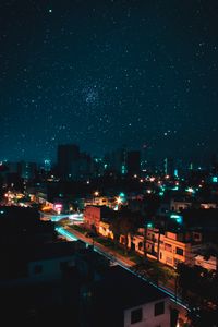 Preview wallpaper night city, view from above, starry sky, buildings