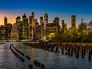 Preview wallpaper night city, water, new york