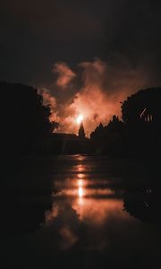 Preview wallpaper night, fire, smoke, bright, reflection