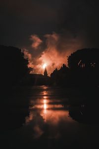 Preview wallpaper night, fire, smoke, bright, reflection