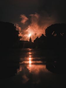 Preview wallpaper night, fire, smoke, bright, reflection