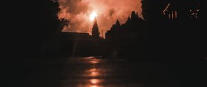 Preview wallpaper night, fire, smoke, bright, reflection