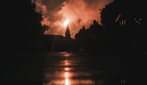 Preview wallpaper night, fire, smoke, bright, reflection