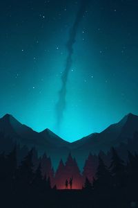 Preview wallpaper night, forest, mountains, starry sky, silhouettes, art