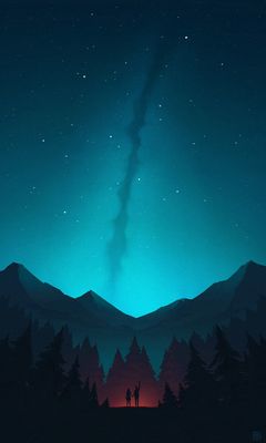 240x400 Wallpaper night, forest, mountains, starry sky, silhouettes, art