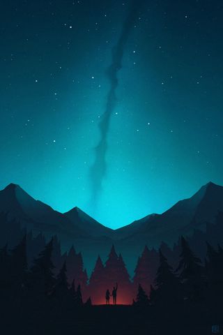 320x480 Wallpaper night, forest, mountains, starry sky, silhouettes, art