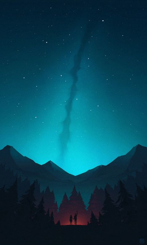 480x800 Wallpaper night, forest, mountains, starry sky, silhouettes, art