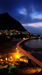 Preview wallpaper night, hill, road, ocean, beach