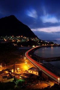 Preview wallpaper night, hill, road, ocean, beach