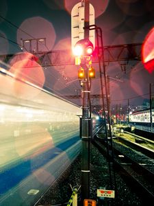 Preview wallpaper night, japan, railway, light, exposure, glare