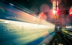 Preview wallpaper night, japan, railway, light, exposure, glare