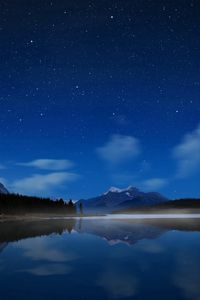 Preview wallpaper night, lake, stars, water smooth surface, fog