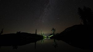 Preview wallpaper night, lake, stars, starry sky