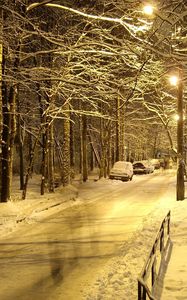 Preview wallpaper night, lanterns, city, park, car