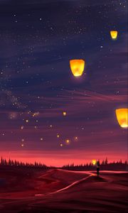 Preview wallpaper night, lanterns, lights, art, dark