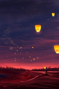 Preview wallpaper night, lanterns, lights, art, dark