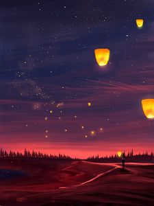 Preview wallpaper night, lanterns, lights, art, dark