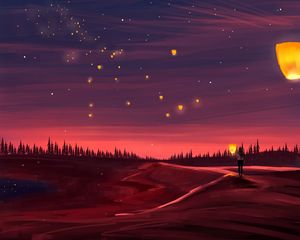 Preview wallpaper night, lanterns, lights, art, dark