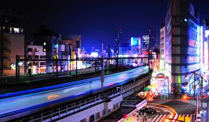 Preview wallpaper night, lights, buildings, railway station, ueno, tokyo