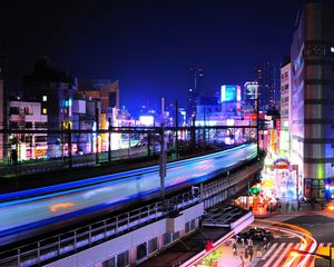 Preview wallpaper night, lights, buildings, railway station, ueno, tokyo