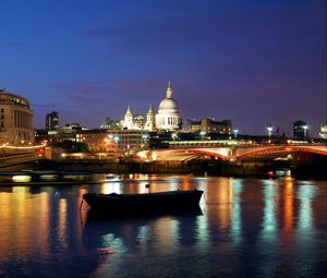 Preview wallpaper night, london, lights, bridge, river