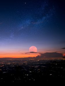 Preview wallpaper night, moon, city, lights