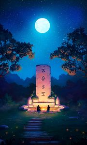 Preview wallpaper night, moon, inscription, art