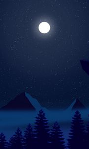 Preview wallpaper night, moon, mountains, peaks, forest, art