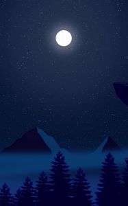 Preview wallpaper night, moon, mountains, peaks, forest, art