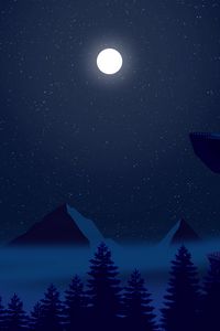 Preview wallpaper night, moon, mountains, peaks, forest, art