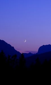 Preview wallpaper night, moon, mountains, silhouette, sky