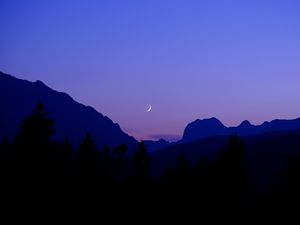 Preview wallpaper night, moon, mountains, silhouette, sky