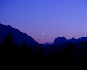 Preview wallpaper night, moon, mountains, silhouette, sky