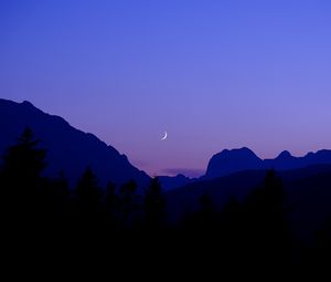 Preview wallpaper night, moon, mountains, silhouette, sky