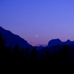 Preview wallpaper night, moon, mountains, silhouette, sky