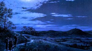 Preview wallpaper night, moon, travelers, trail, nature