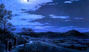 Preview wallpaper night, moon, travelers, trail, nature