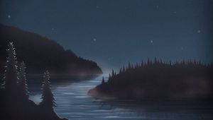 Preview wallpaper night, moon, water, forest, art