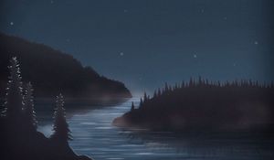 Preview wallpaper night, moon, water, forest, art