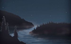Preview wallpaper night, moon, water, forest, art