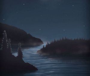 Preview wallpaper night, moon, water, forest, art