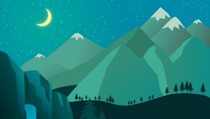 Preview wallpaper night, moon, waterfall, mountains, art