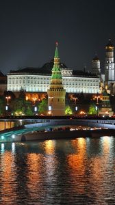 Preview wallpaper night, moscow, city lights, river, hdr