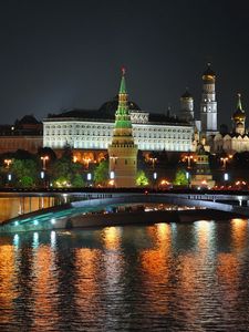 Preview wallpaper night, moscow, city lights, river, hdr