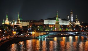 Preview wallpaper night, moscow, city lights, river, hdr